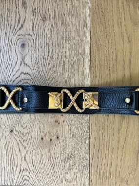 Gail Labelle Black Leather Women's Waist Belt with Gold Twist Hardware